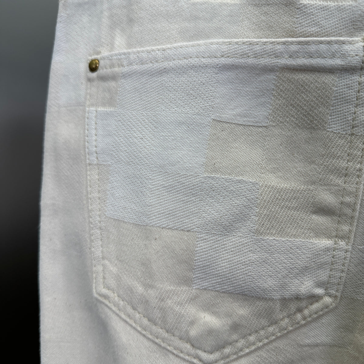 Louis Vuitton Tonal Pixelated Damier Cream Denim Trousers