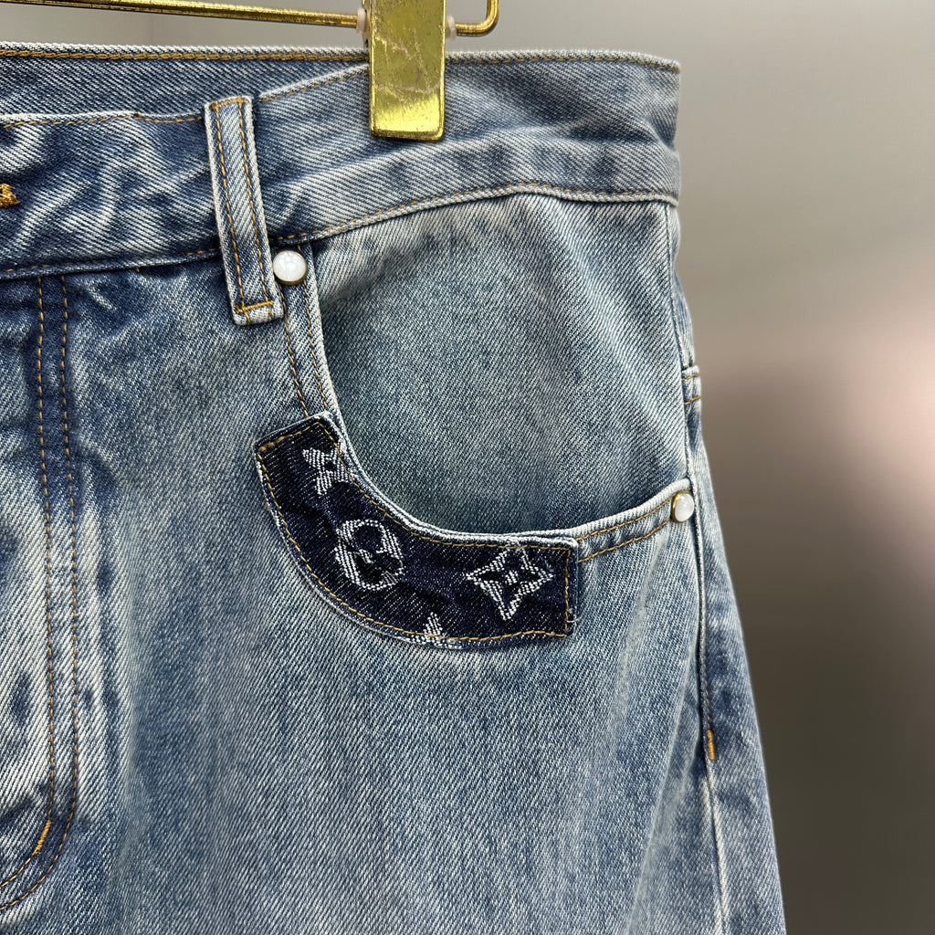 Louis Vuitton Multi-Wash Monogram Denim Trousers with Raw Hem