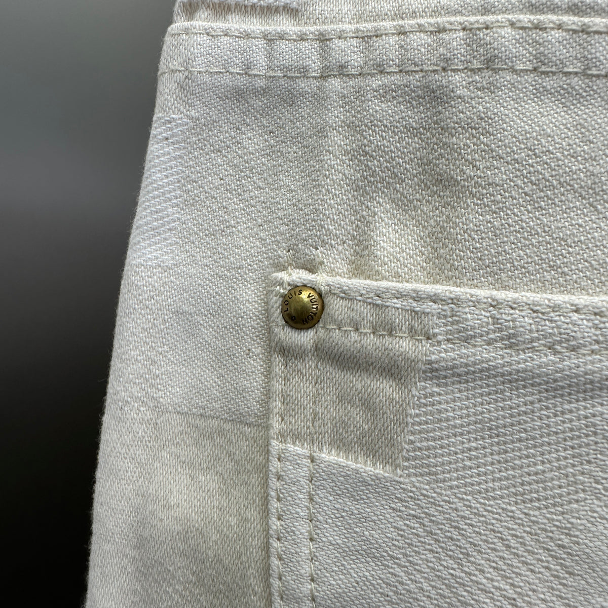 Louis Vuitton Tonal Pixelated Damier Cream Denim Trousers
