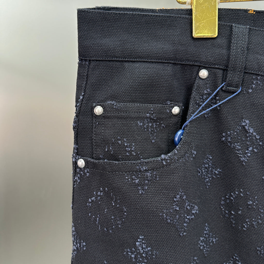 Louis Vuitton All-Over Monogram Embossed Black Denim Pants