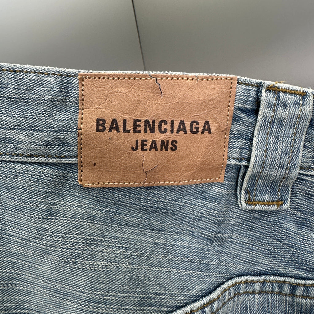 Balenciaga Light Wash Baggy Jeans with Red Side Logo