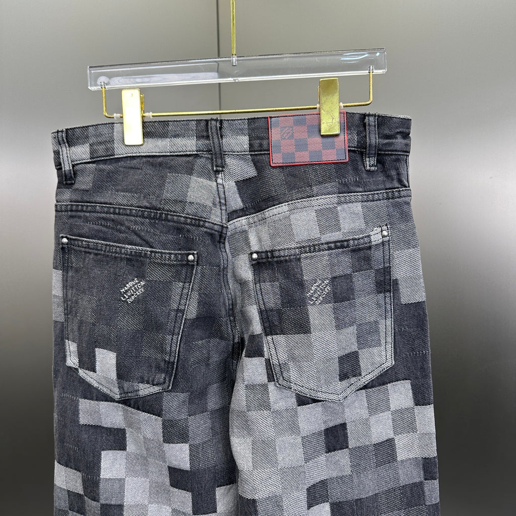 Louis Vuitton Pixelated Damier Charcoal Denim Trousers with Heritage Inscription