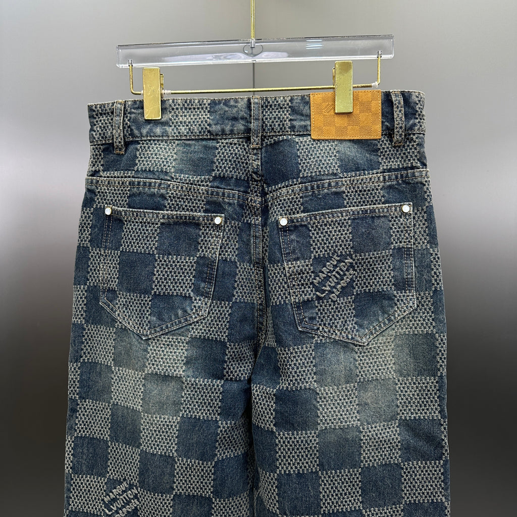 Louis Vuitton Vintage Tinted Damier Denim Trousers with Heritage Inscription