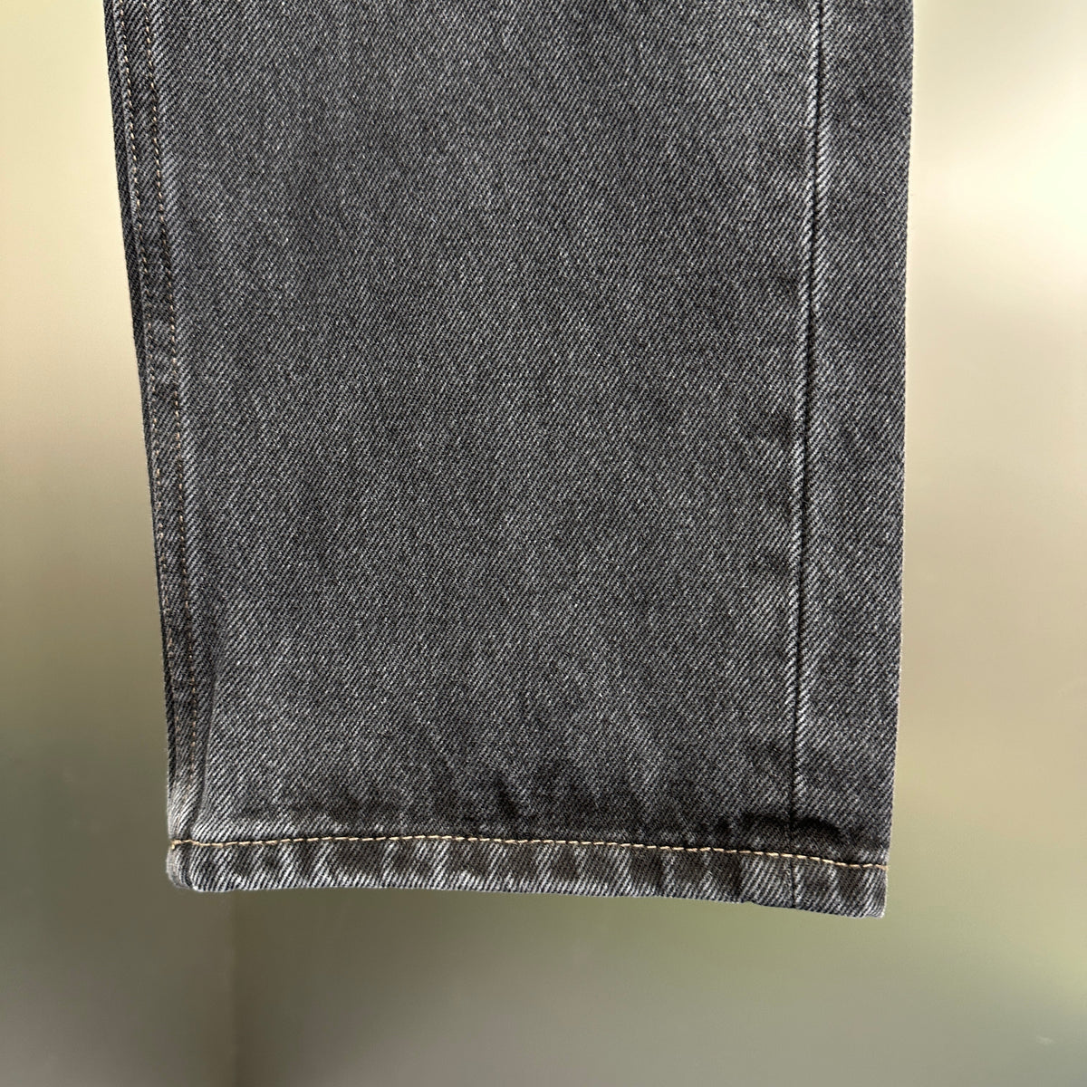Louis Vuitton Faded Black Straight Denim Trousers with Heritage Leather Accent