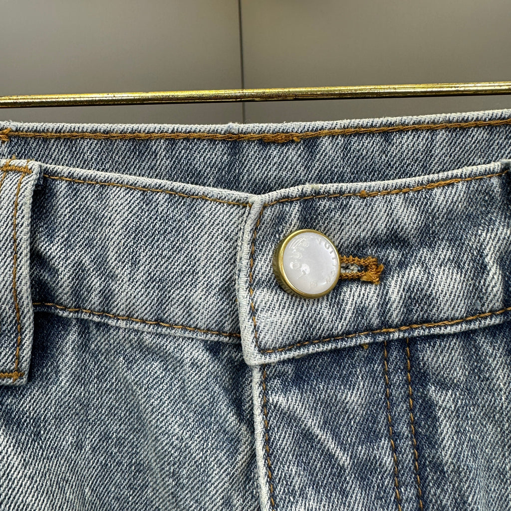 Louis Vuitton Light Indigo Denim Trousers with Heritage Leather LV Patch