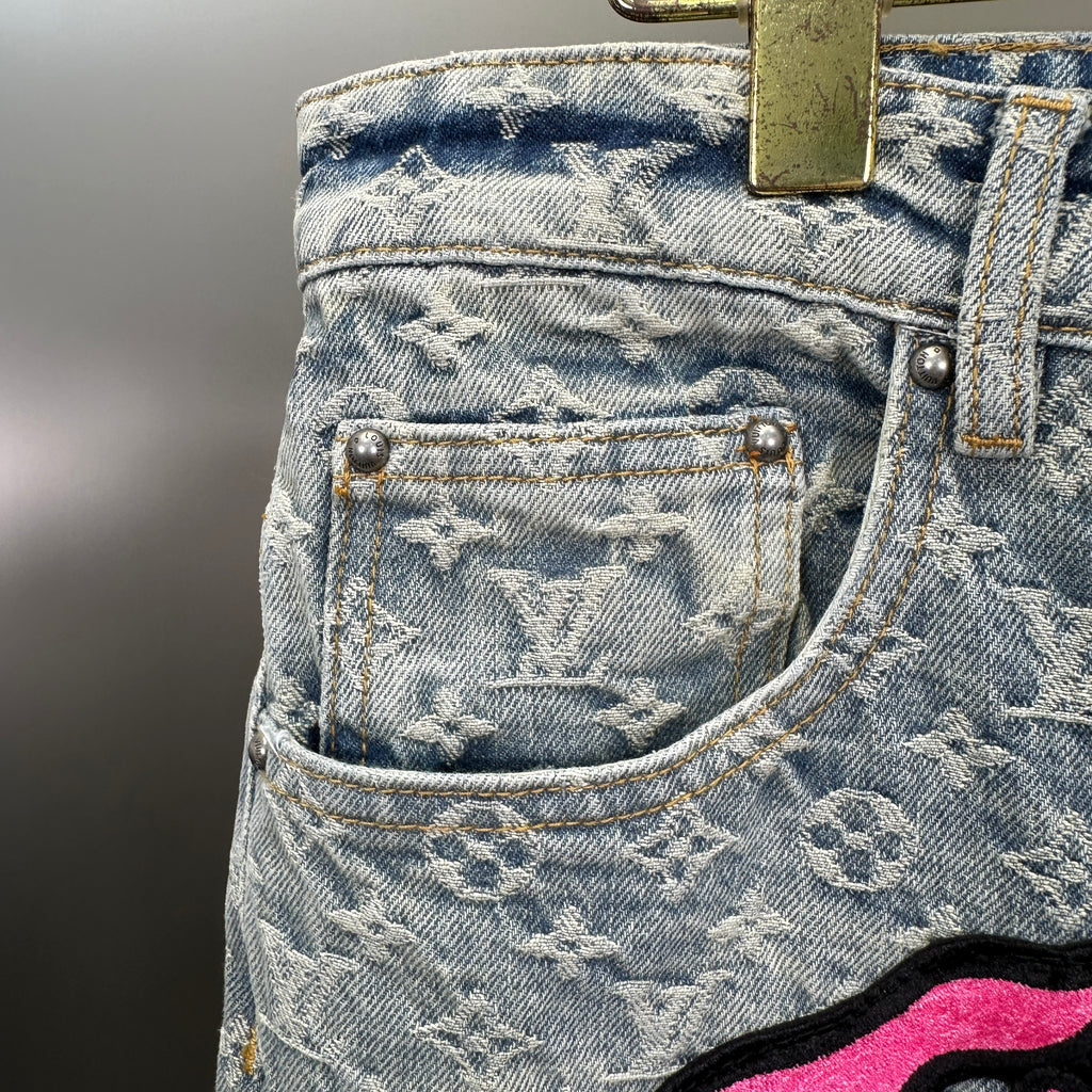 Louis Vuitton Neon Graffiti Logo Monogram Denim Trousers – Bleached Indigo