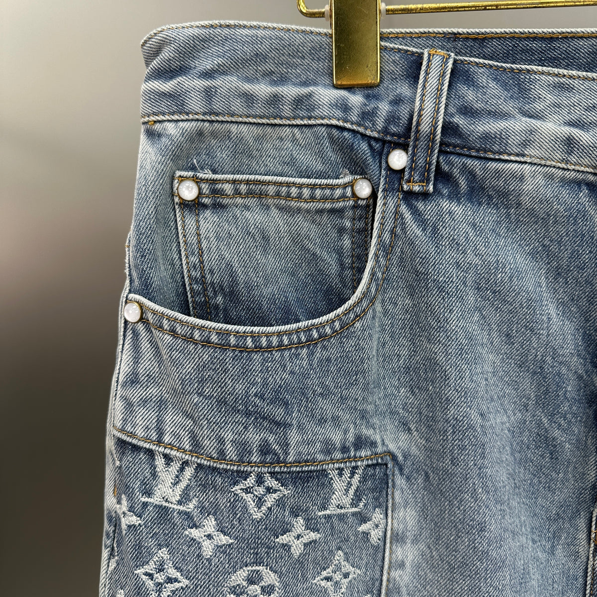 Louis Vuitton Multi-Wash Monogram Denim Trousers with Raw Hem