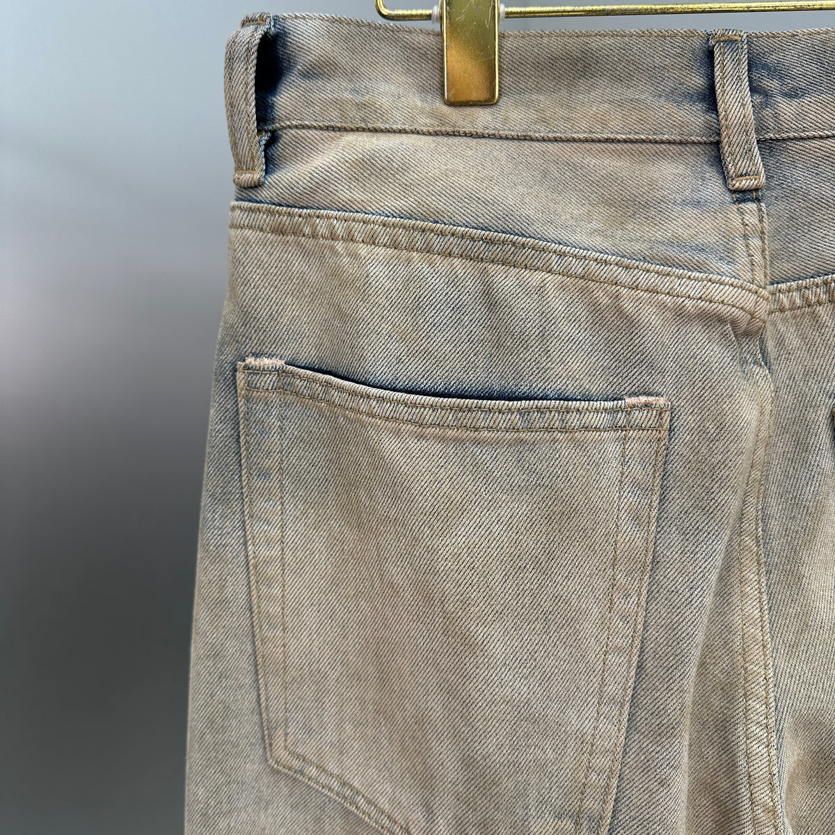 Acne Studios Distressed Beige Tinted Wide-Leg Denim Pants