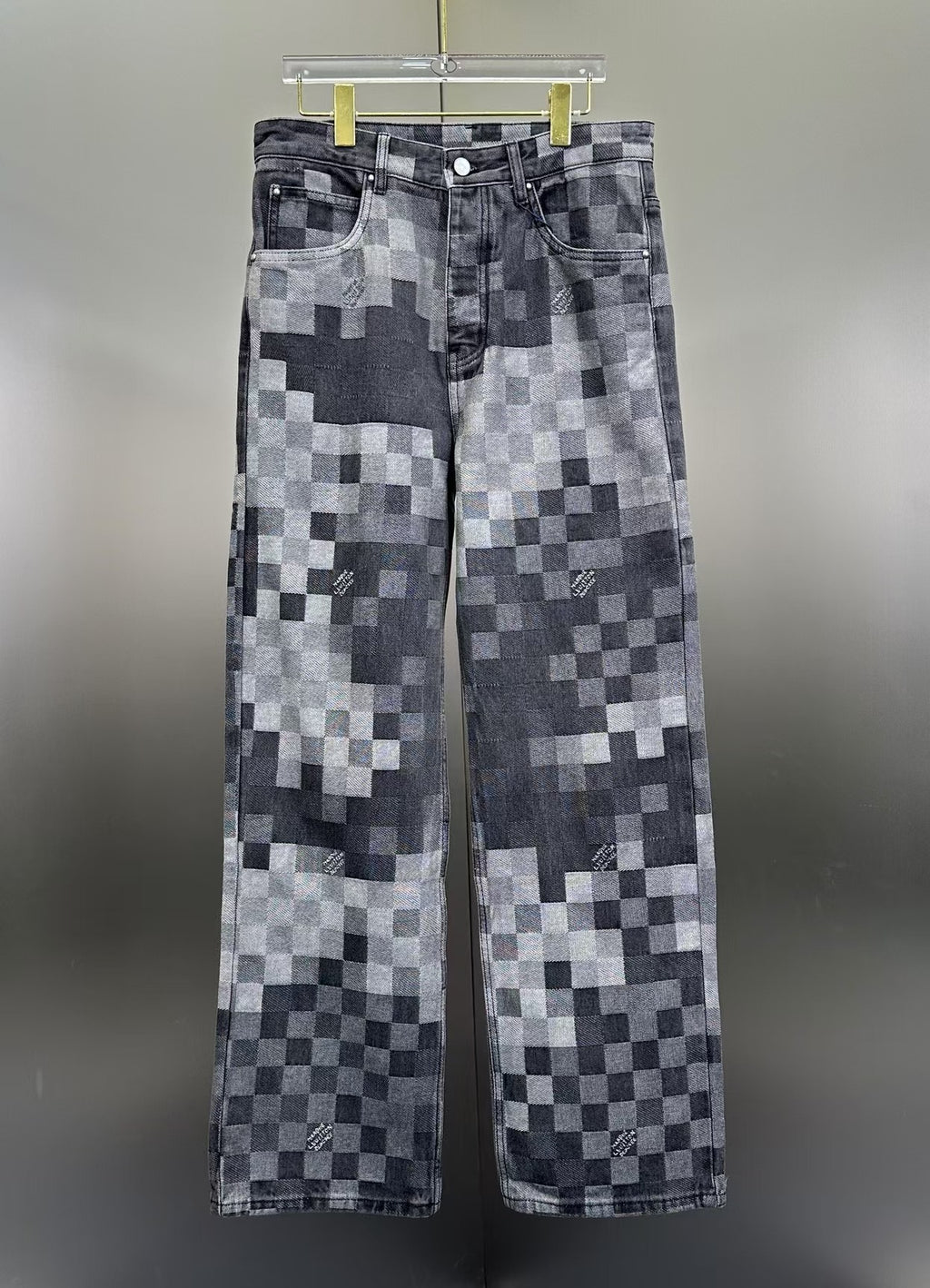 Louis Vuitton Pixelated Damier Charcoal Denim Trousers with Heritage Inscription