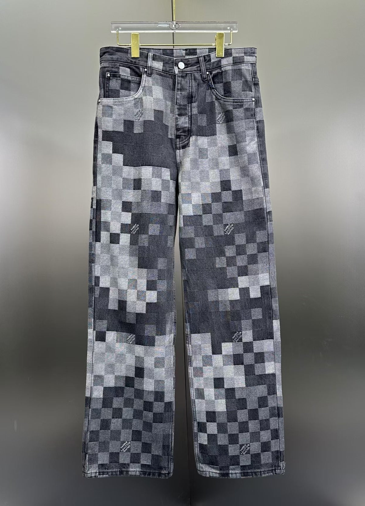 Louis Vuitton Pixelated Damier Charcoal Denim Trousers with Heritage Inscription