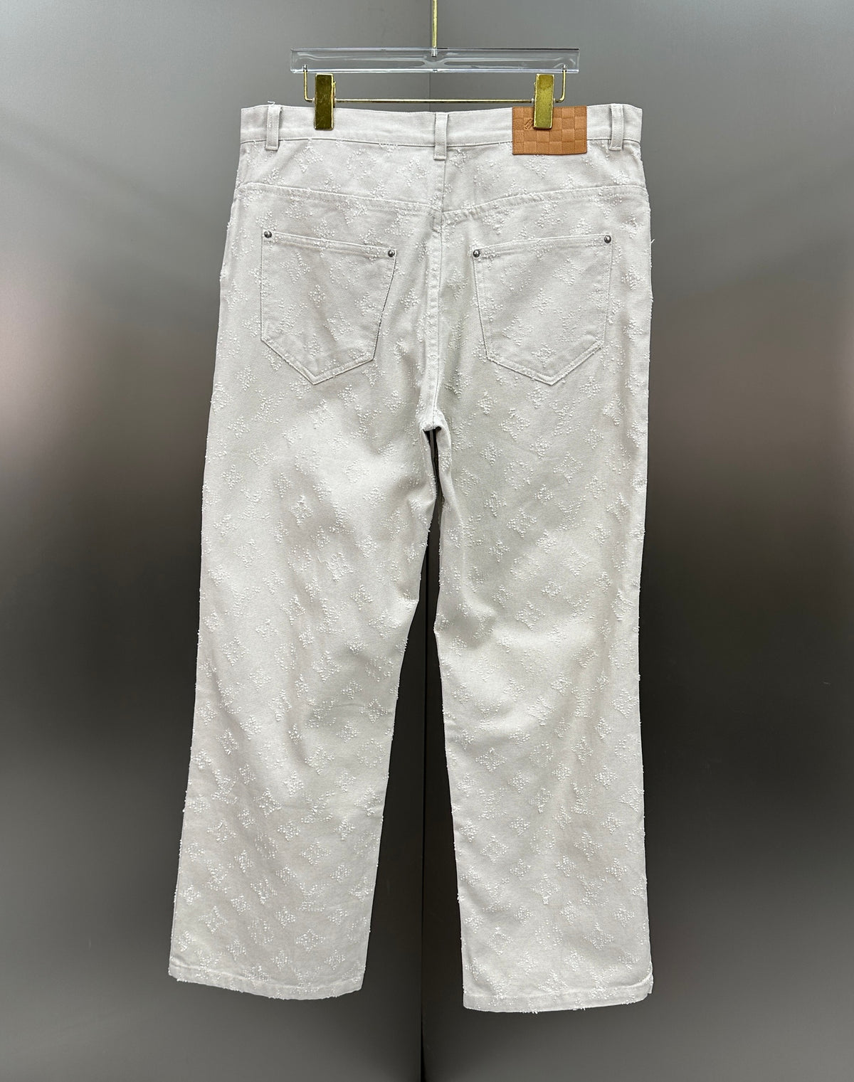 Louis Vuitton All-Over Monogram Embossed Off-White Denim Pants