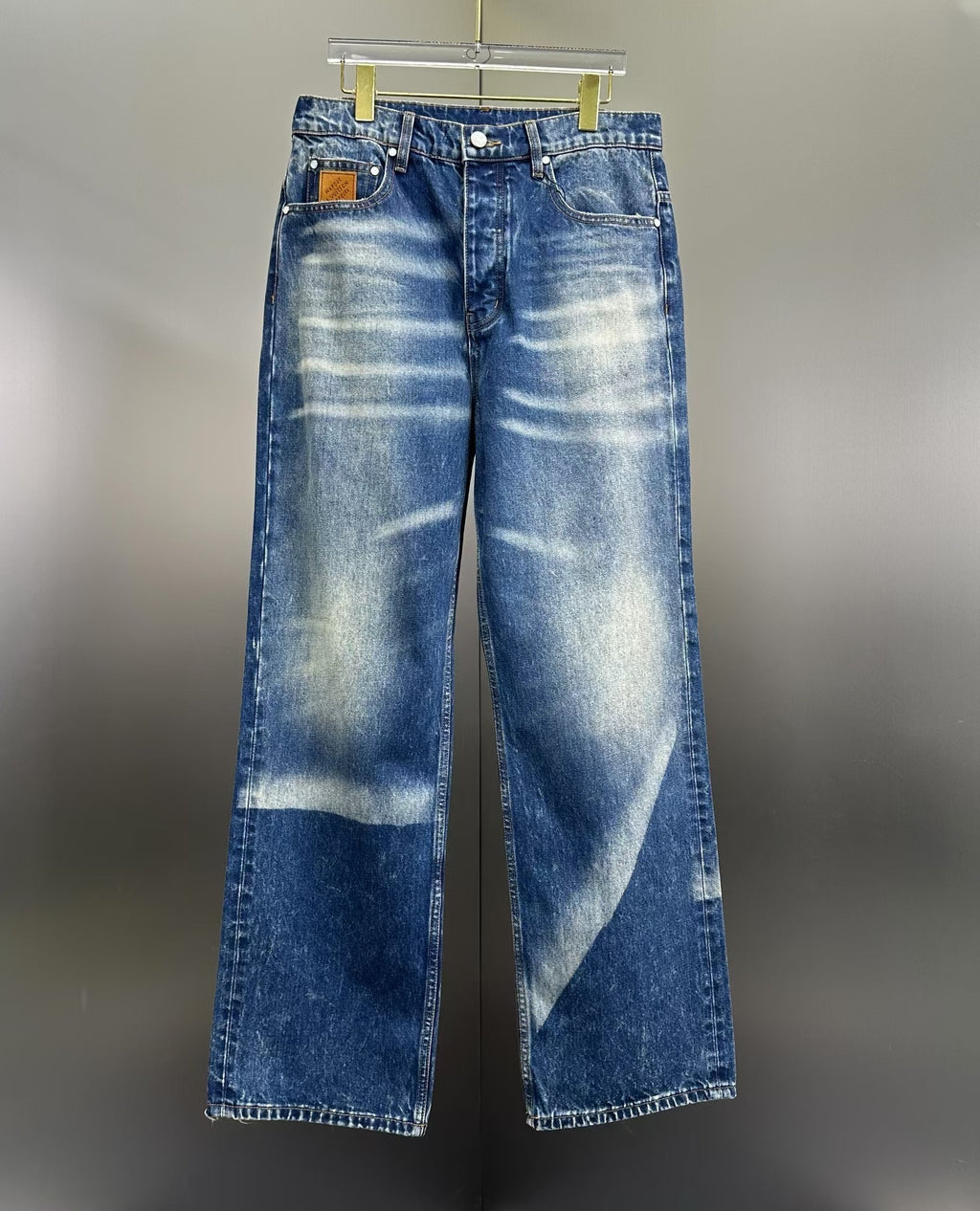 Louis Vuitton Sun-Faded Indigo Denim Trousers with Heritage Leather Patch