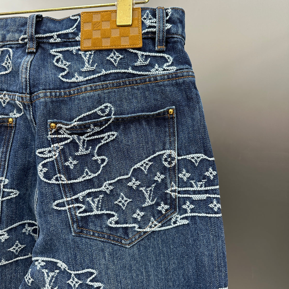 Louis Vuitton White Embroidered Cloud Motif Denim Trousers – Dark Blue
