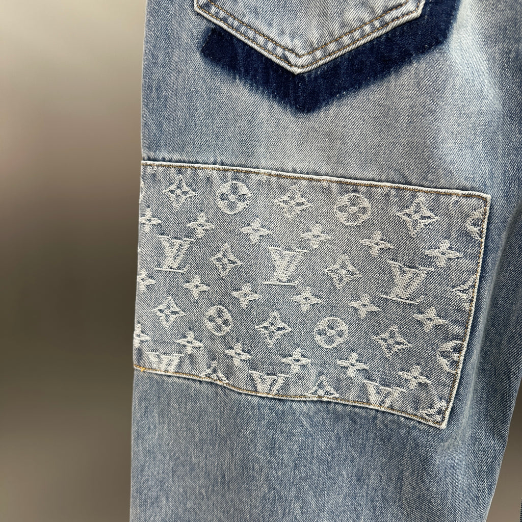 Louis Vuitton Multi-Wash Monogram Denim Trousers with Raw Hem