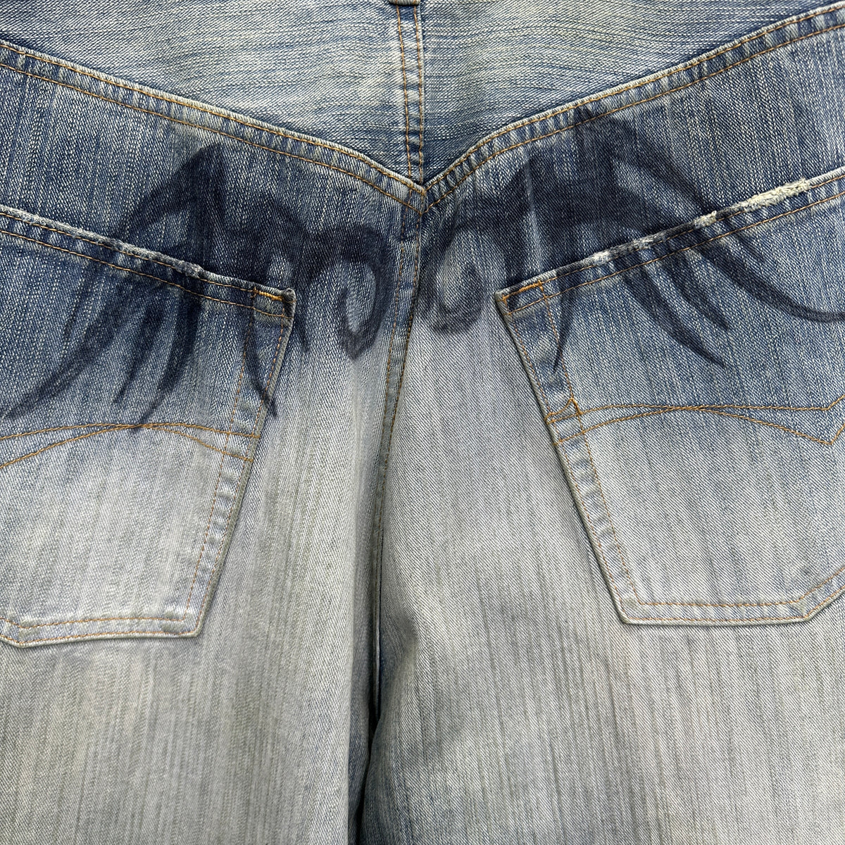 Balenciaga Faded Blue Flame Tribal Wide-Leg Denim