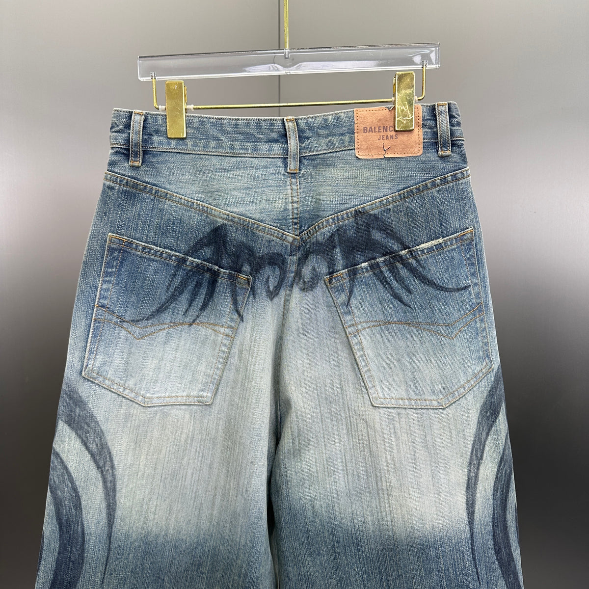 Balenciaga Faded Blue Flame Tribal Wide-Leg Denim