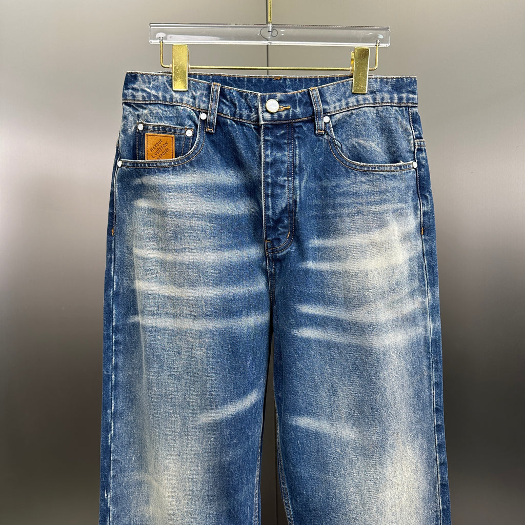 Louis Vuitton Sun-Faded Indigo Denim Trousers with Heritage Leather Patch