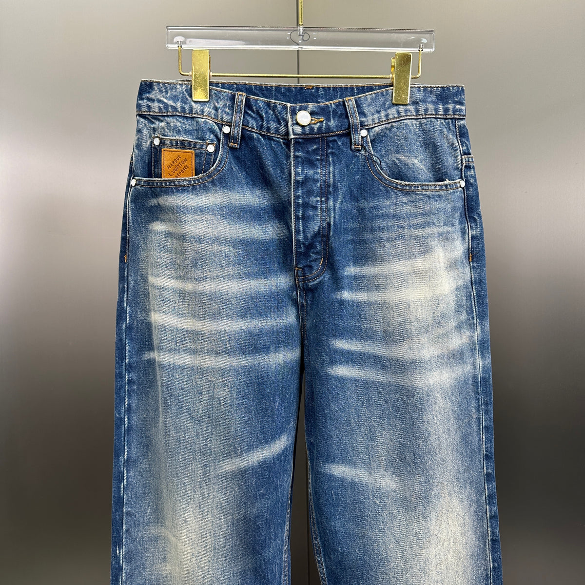Louis Vuitton Sun-Faded Indigo Denim Trousers with Heritage Leather Patch