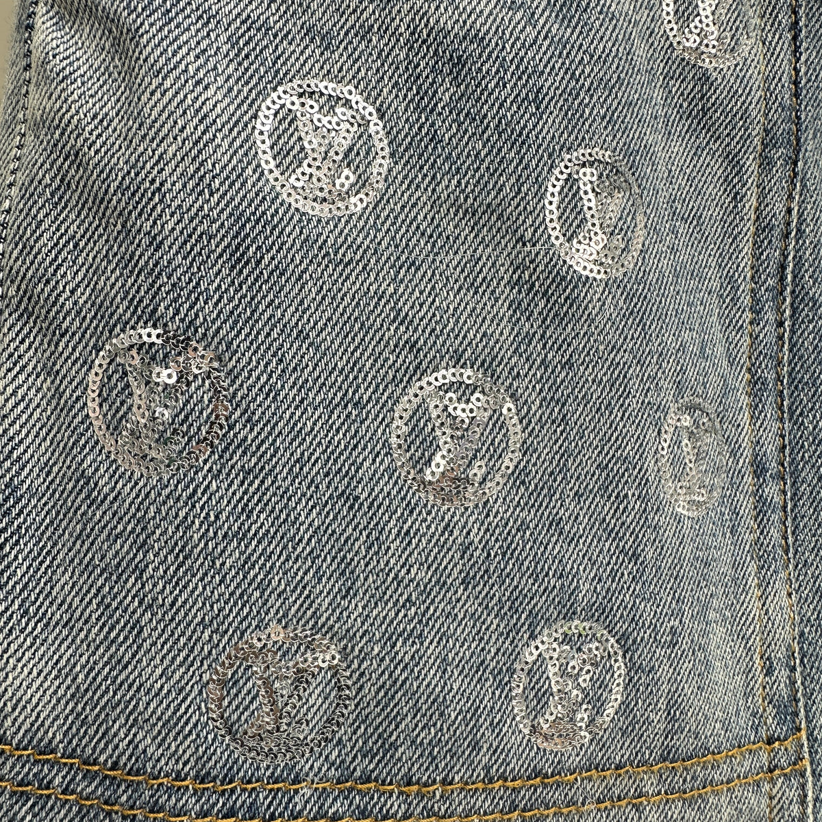 Louis Vuitton Silver LV Monogram Pocket Wide-Leg Denim Trousers