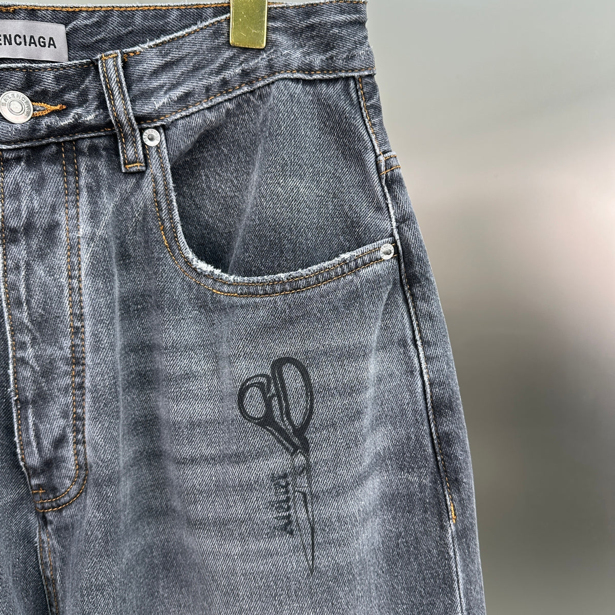 Balenciaga Crest & Artwork Embroidered Baggy Denim Pants