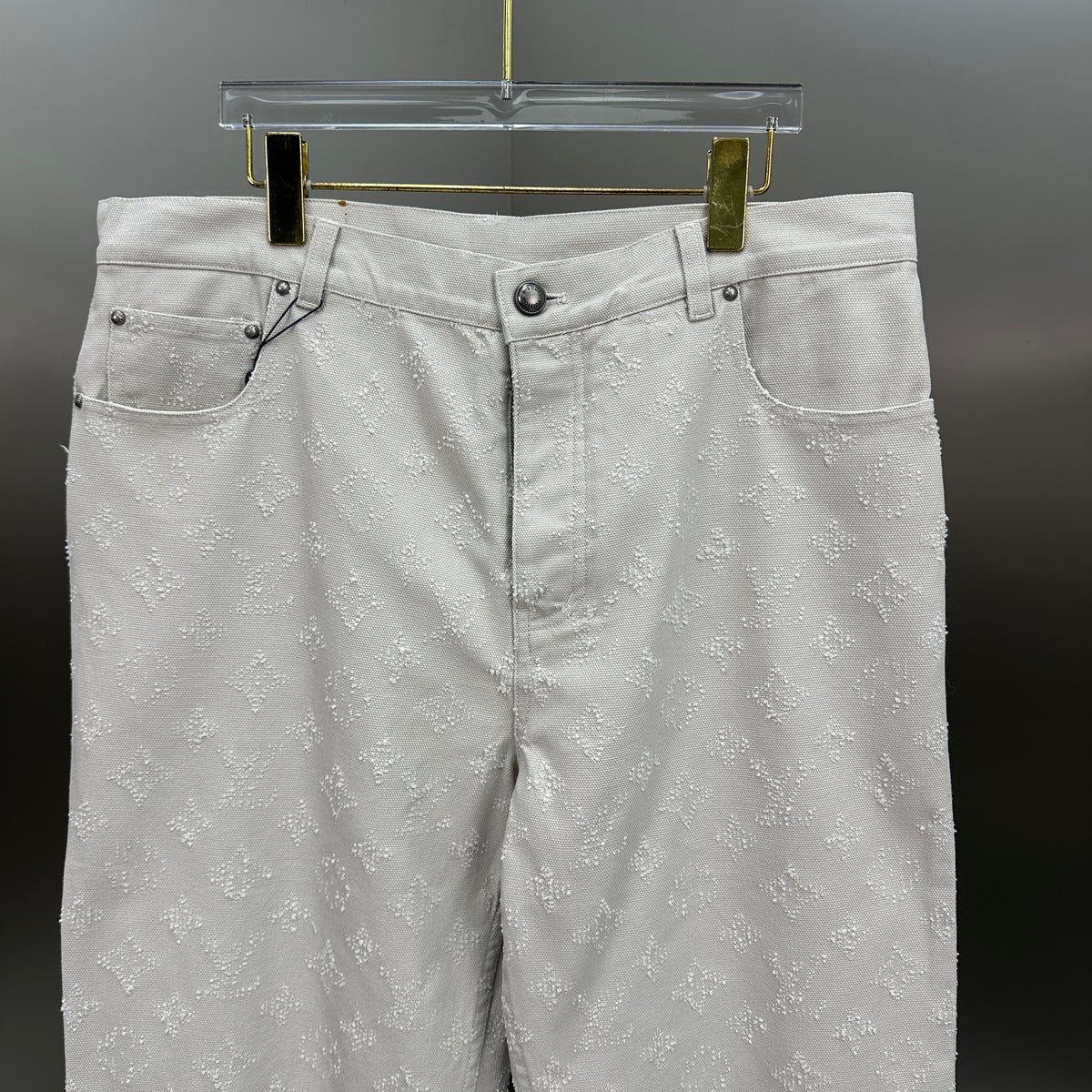 Louis Vuitton All-Over Monogram Embossed Off-White Denim Pants