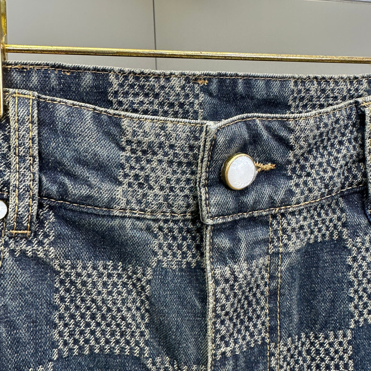 Louis Vuitton Vintage Tinted Damier Denim Trousers with Heritage Inscription