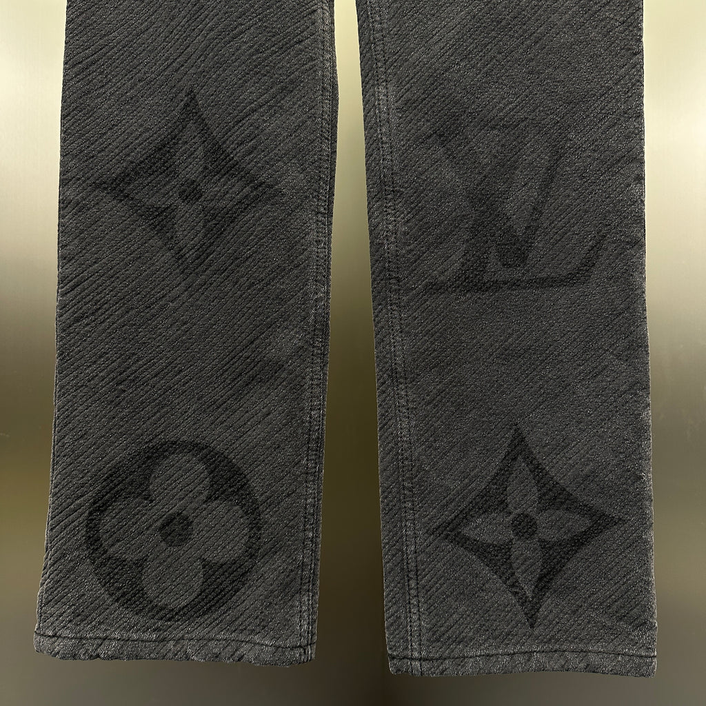 Louis Vuitton Tonal Oversized Monogram Jacquard Denim Trousers – Charcoal