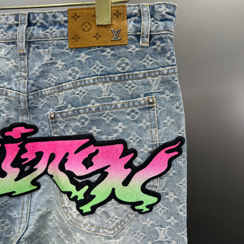 Louis Vuitton Neon Graffiti Logo Monogram Denim Trousers – Bleached Indigo