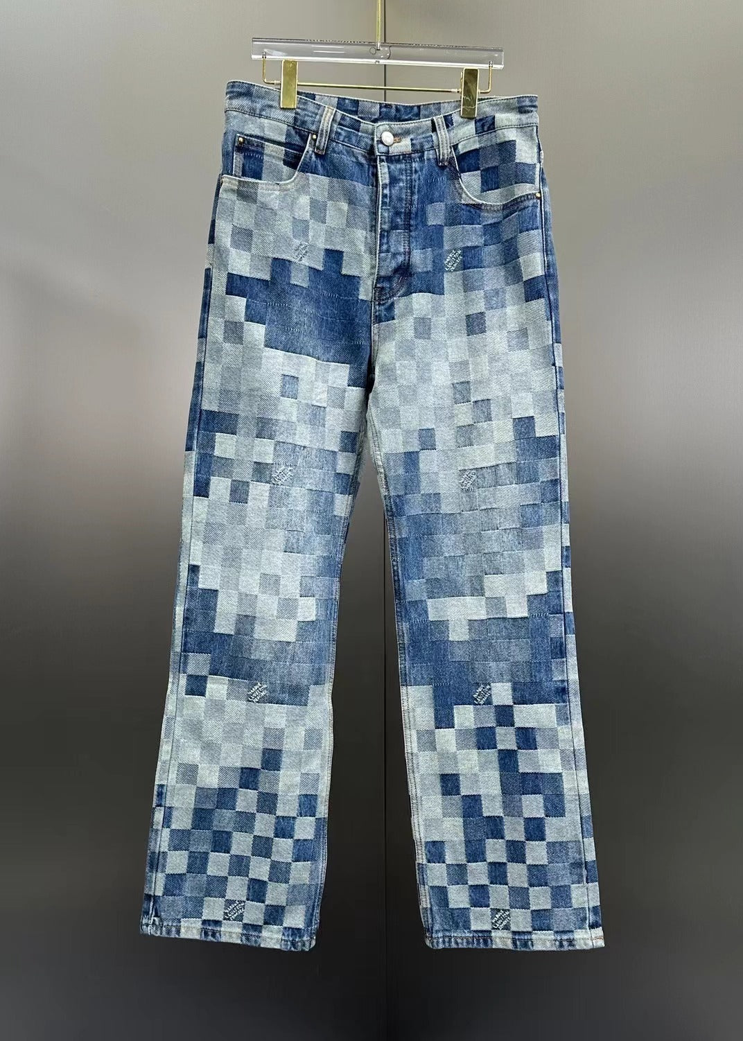 Louis Vuitton Pixelated Damier Indigo Denim Trousers with Heritage Signature