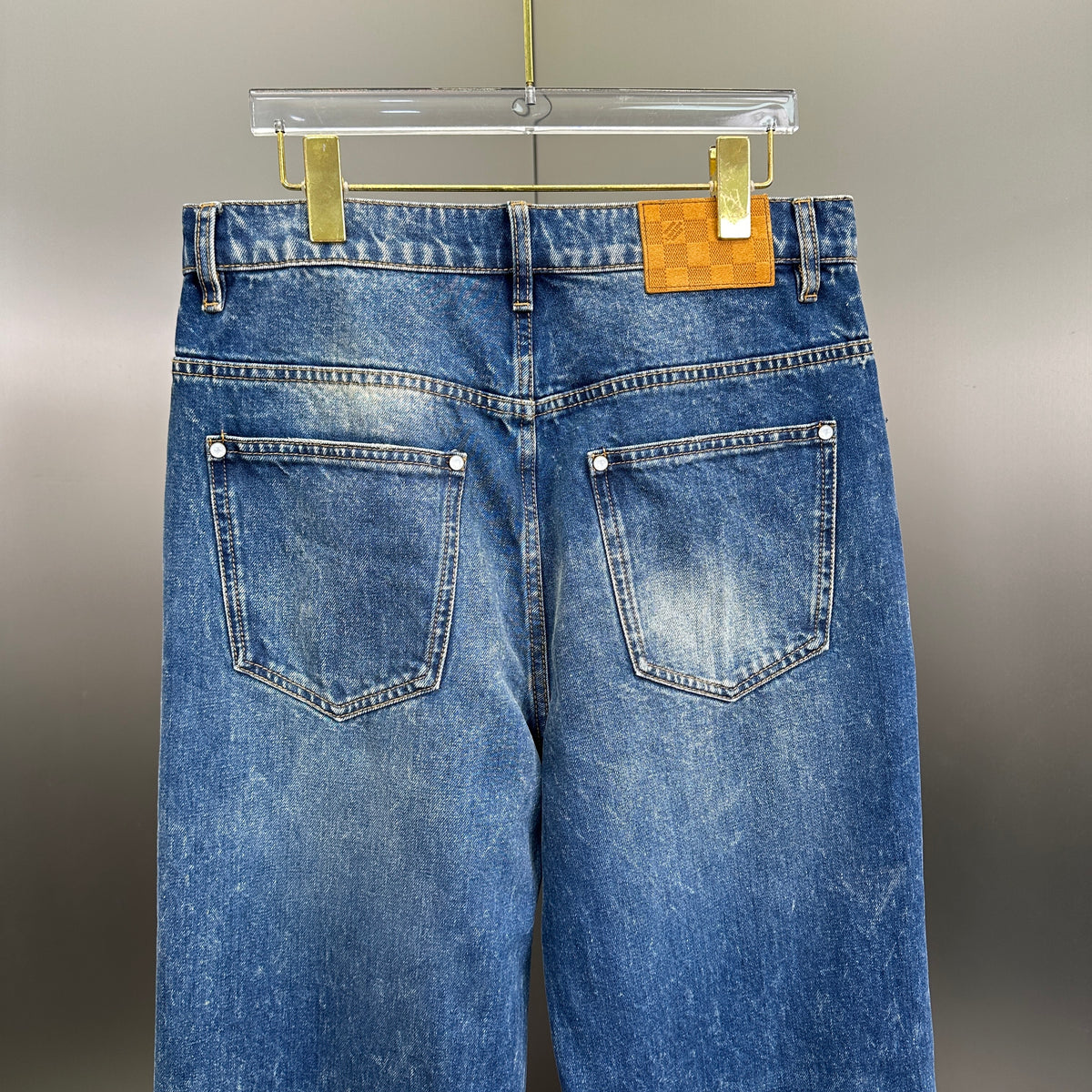 Louis Vuitton Sun-Faded Indigo Denim Trousers with Heritage Leather Patch