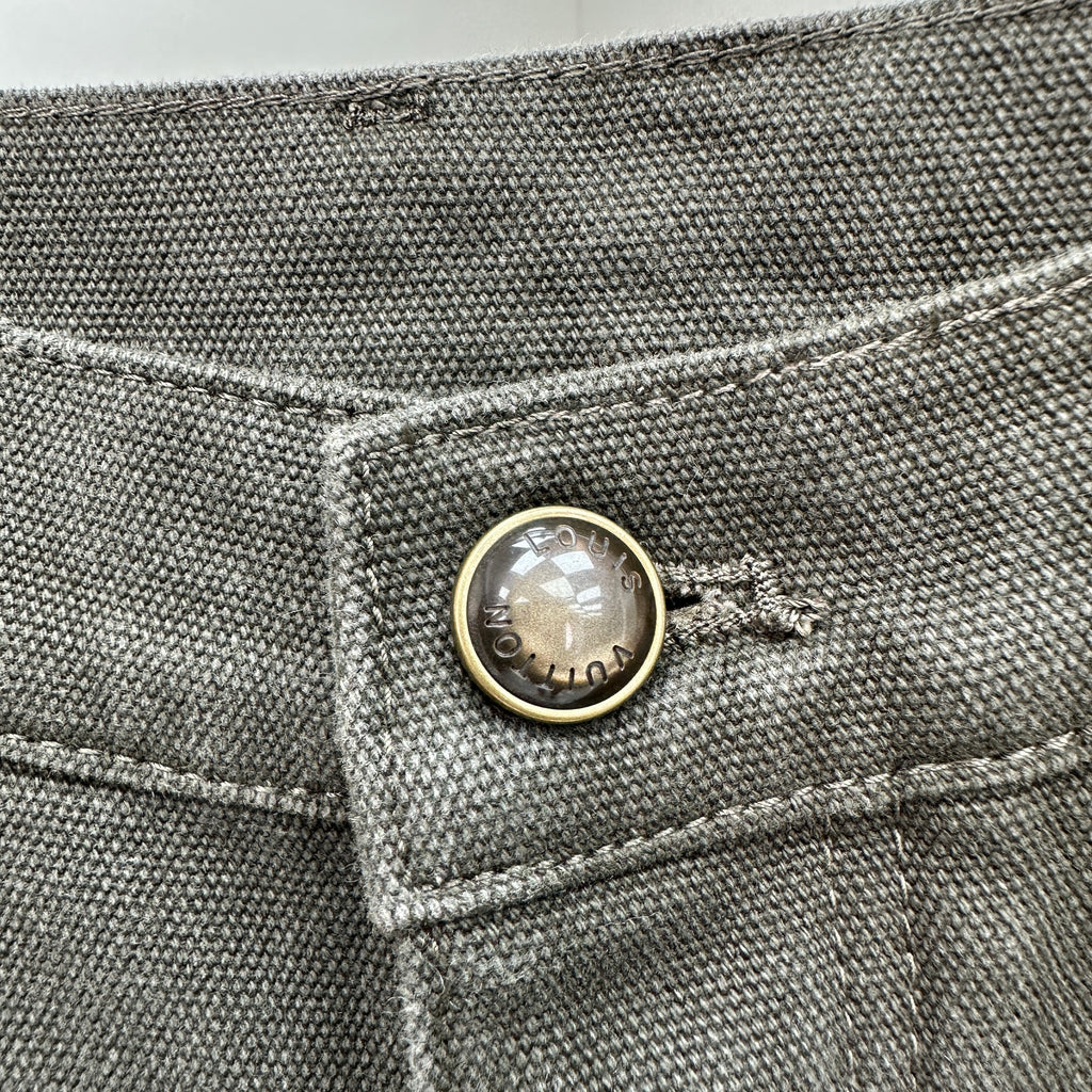 Louis Vuitton Double-Knee Faded Black Denim Trousers with Monogram Cuffs