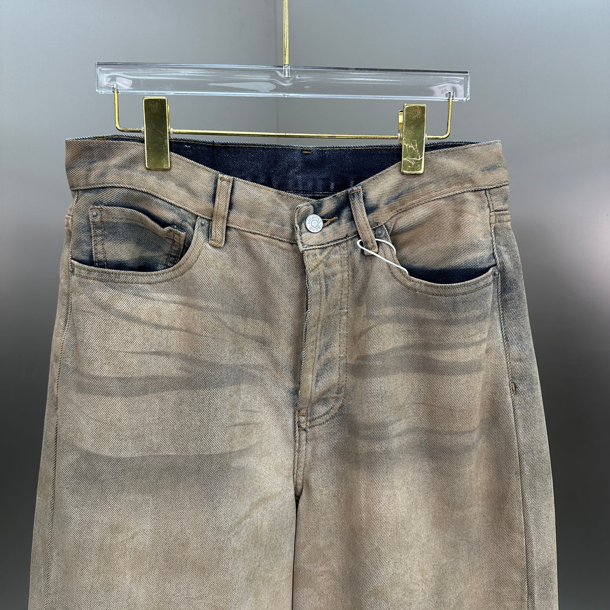 Acne Studios Distressed Beige Tinted Wide-Leg Denim Pants