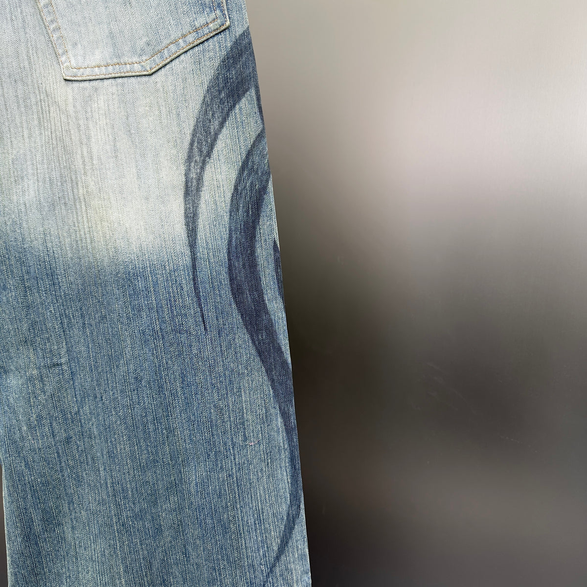 Balenciaga Faded Blue Flame Tribal Wide-Leg Denim