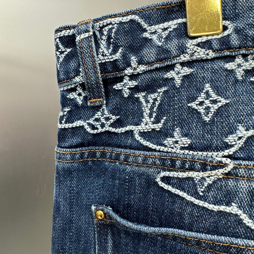 Louis Vuitton White Embroidered Cloud Motif Denim Trousers – Dark Blue