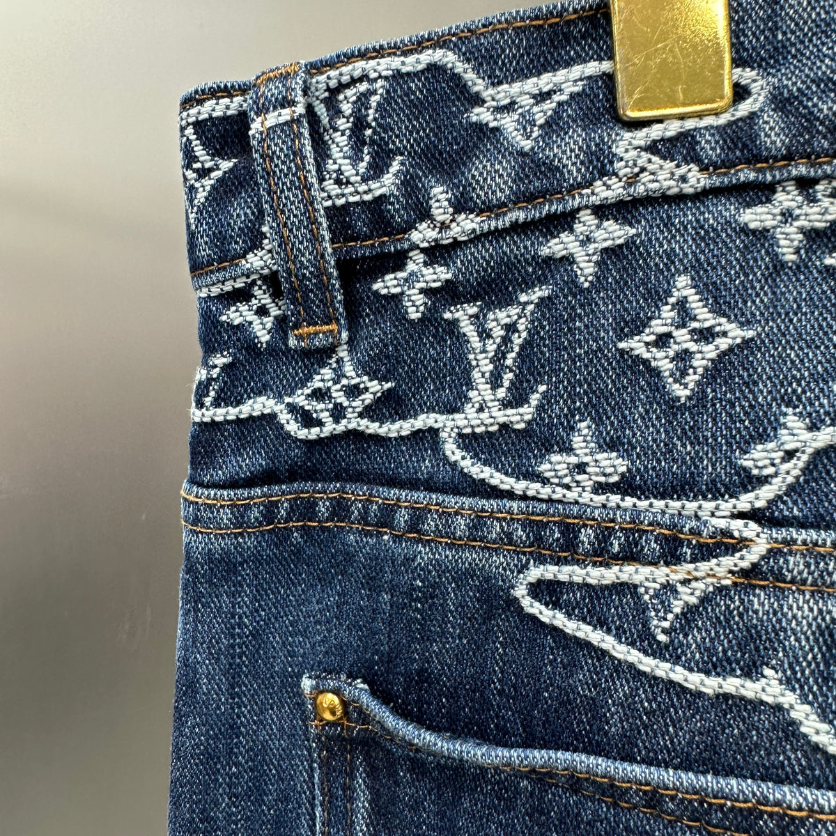 Louis Vuitton White Embroidered Cloud Motif Denim Trousers – Dark Blue