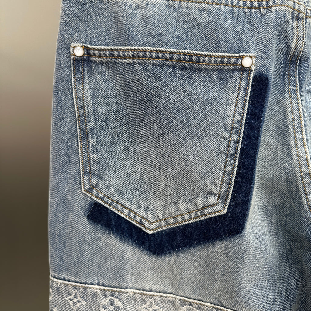 Louis Vuitton Multi-Wash Monogram Denim Trousers with Raw Hem