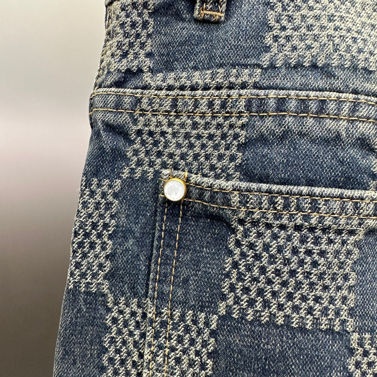 Louis Vuitton Vintage Tinted Damier Denim Trousers with Heritage Inscription