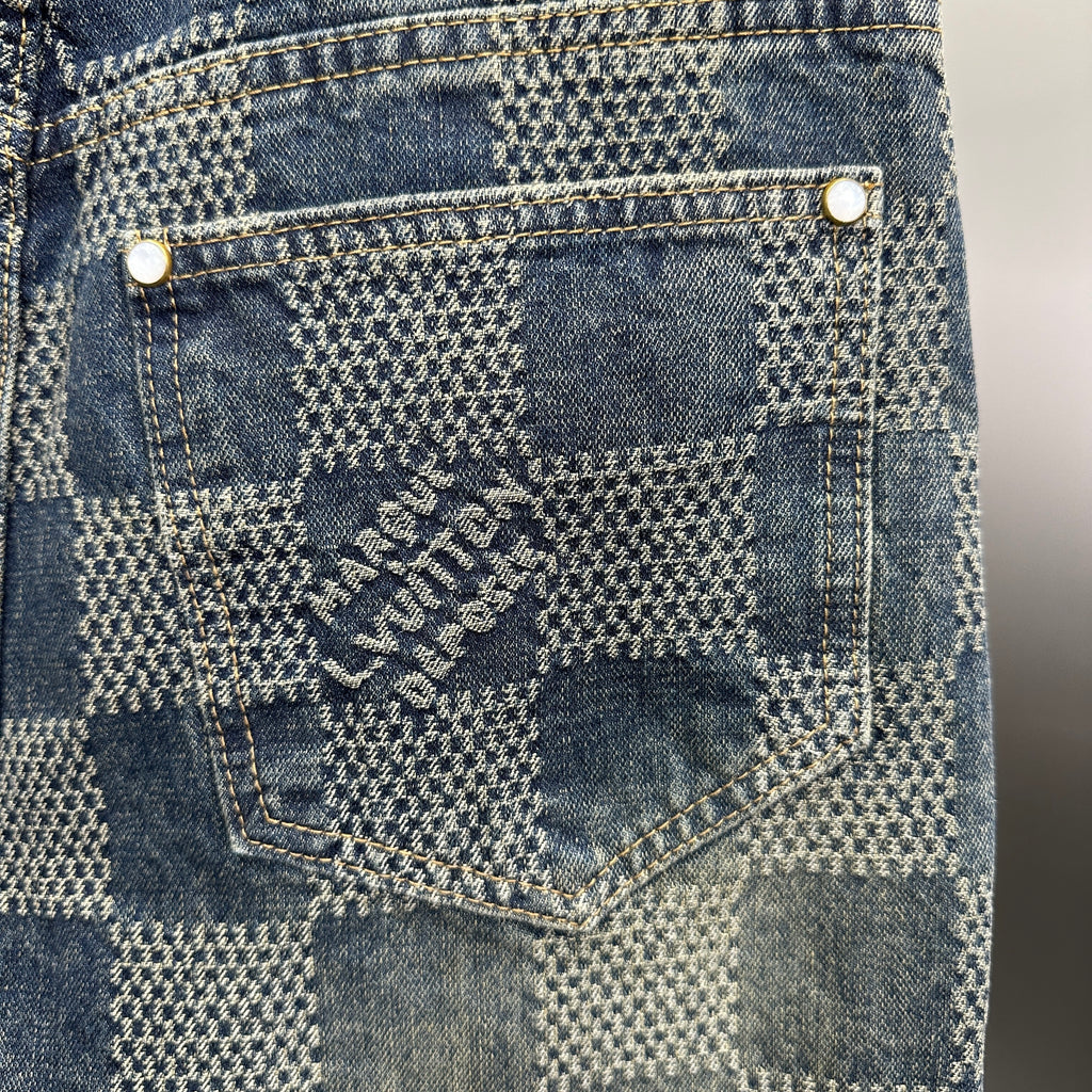 Louis Vuitton Vintage Tinted Damier Denim Trousers with Heritage Inscription