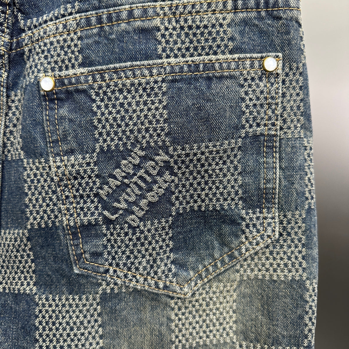 Louis Vuitton Vintage Tinted Damier Denim Trousers with Heritage Inscription