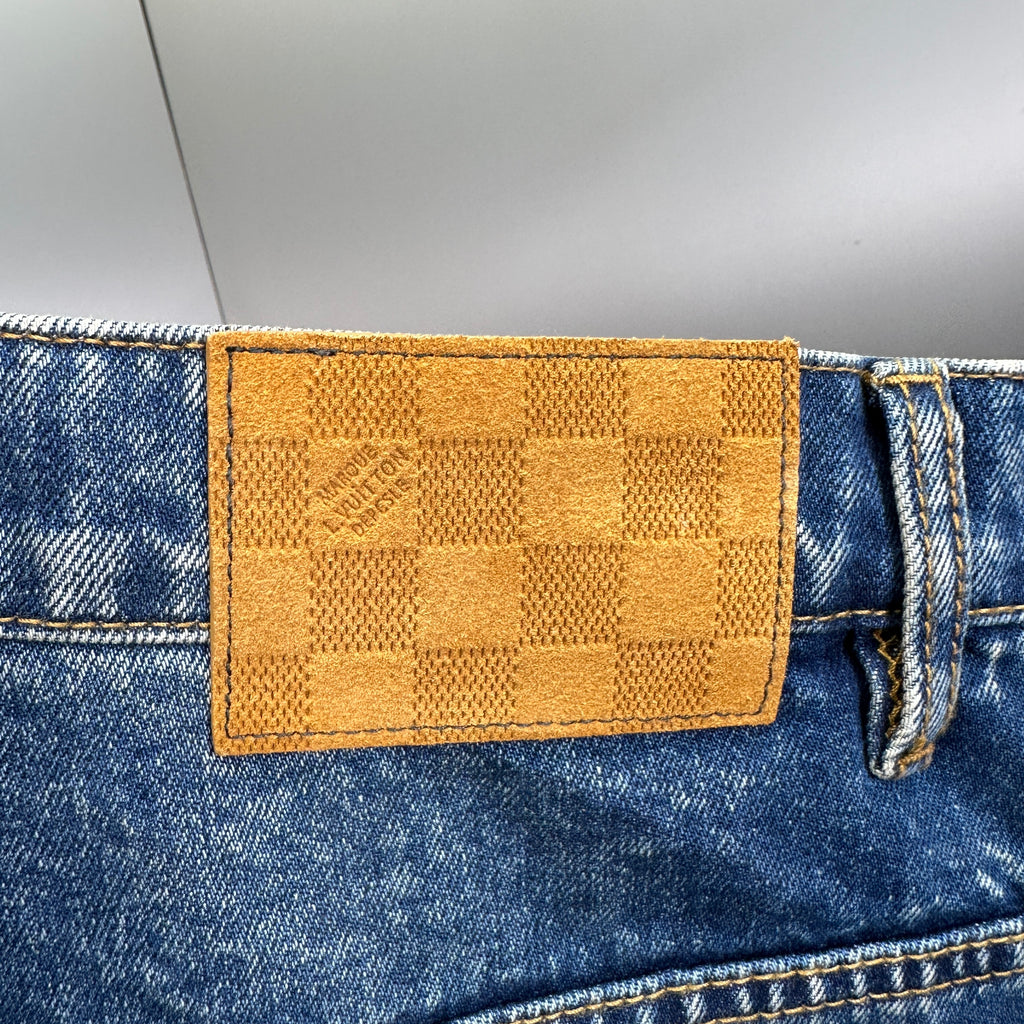 Louis Vuitton Sun-Faded Indigo Denim Trousers with Heritage Leather Patch