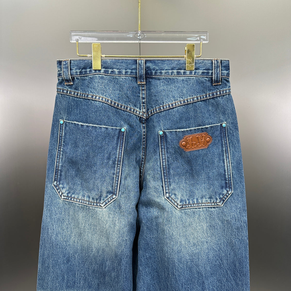 Louis Vuitton Western Turquoise Accent Distressed Utility Denim Trousers