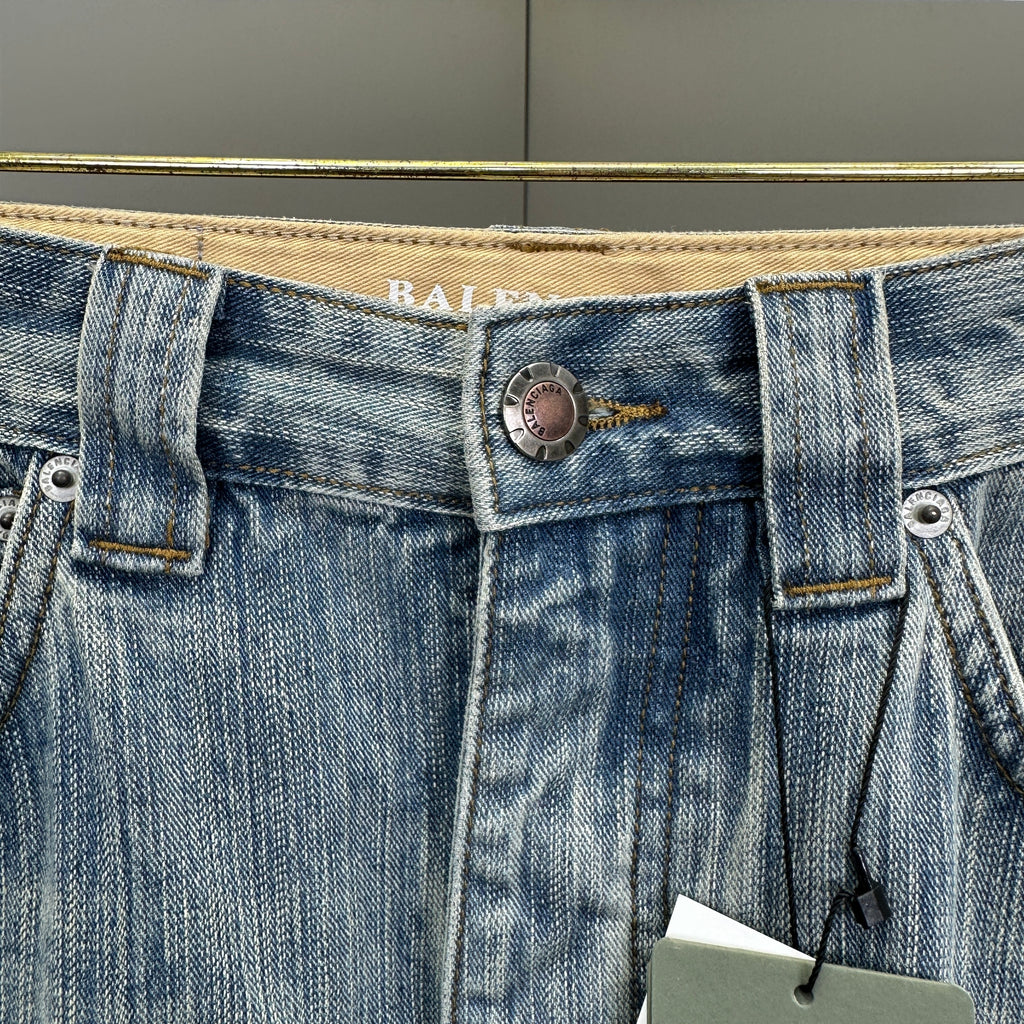 Balenciaga Light Wash Baggy Jeans with Red Side Logo