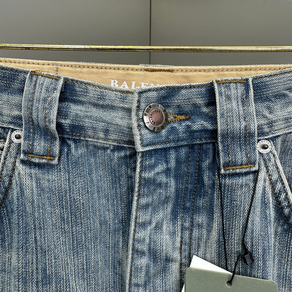 Balenciaga Light Wash Baggy Jeans with Red Side Logo