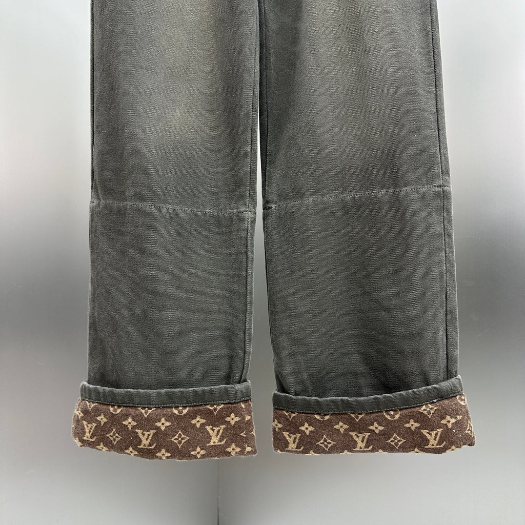 Louis Vuitton Double-Knee Faded Black Denim Trousers with Monogram Cuffs
