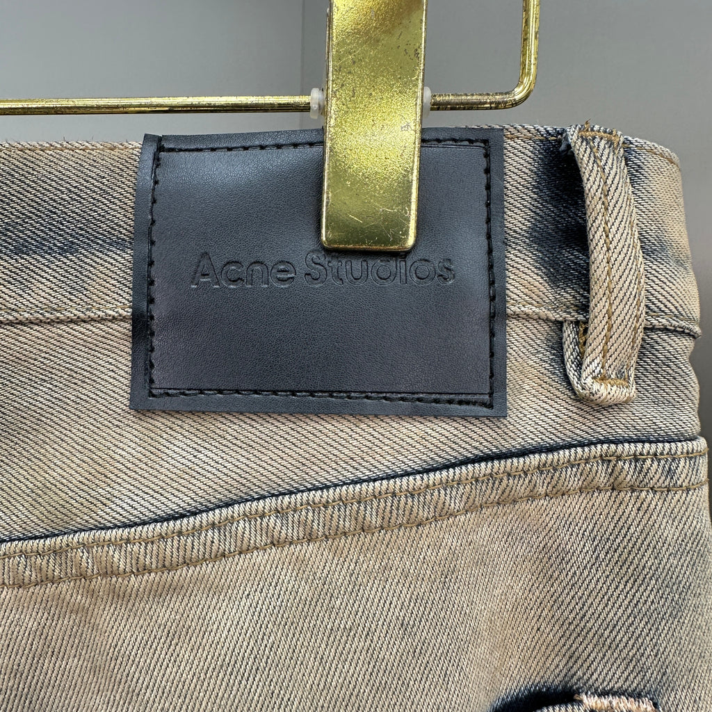 Acne Studios Distressed Beige Tinted Wide-Leg Denim Pants