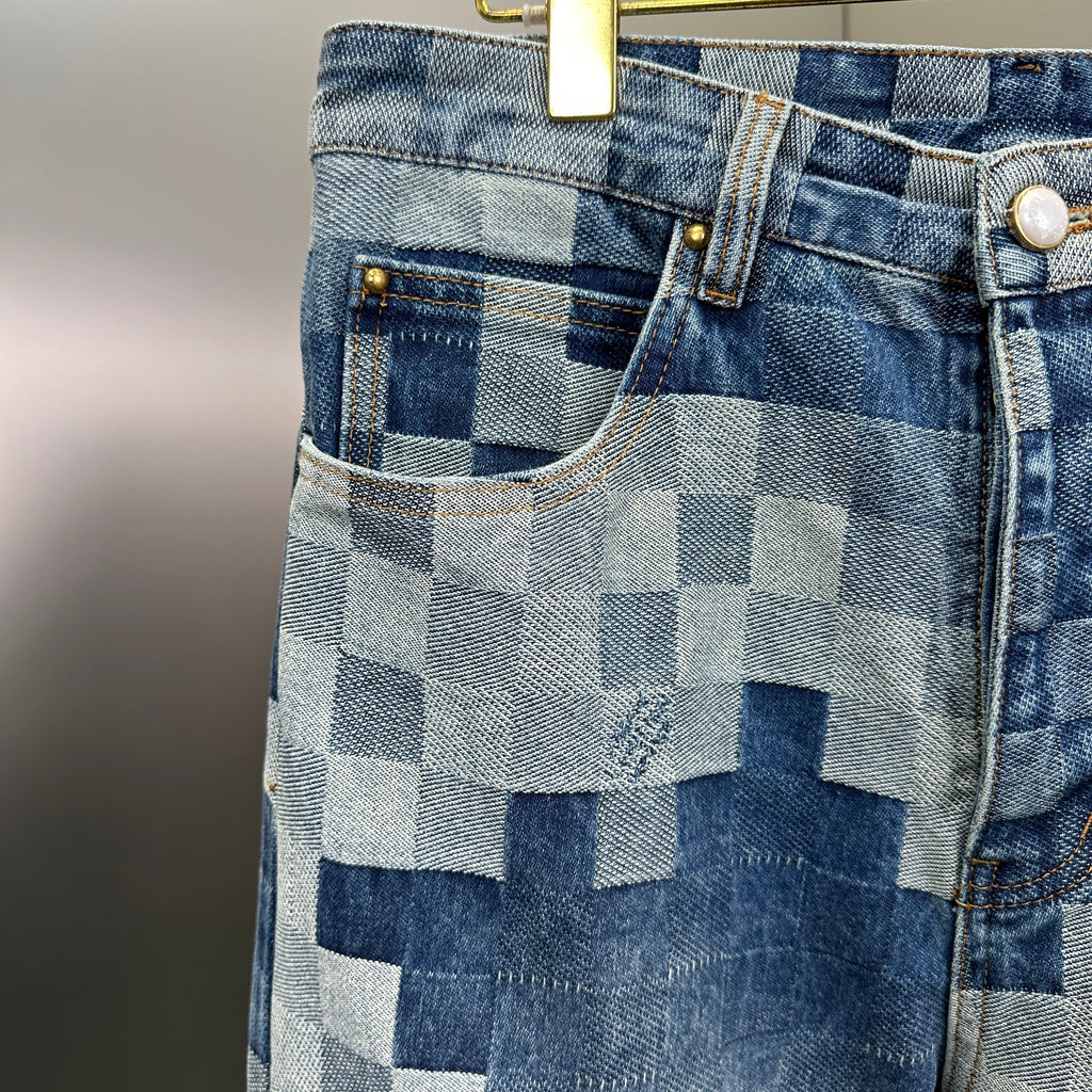 Louis Vuitton Pixelated Damier Indigo Denim Trousers with Heritage Signature