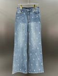 Louis Vuitton Silver LV Monogram Polka Motif Wide-Leg Denim Trousers