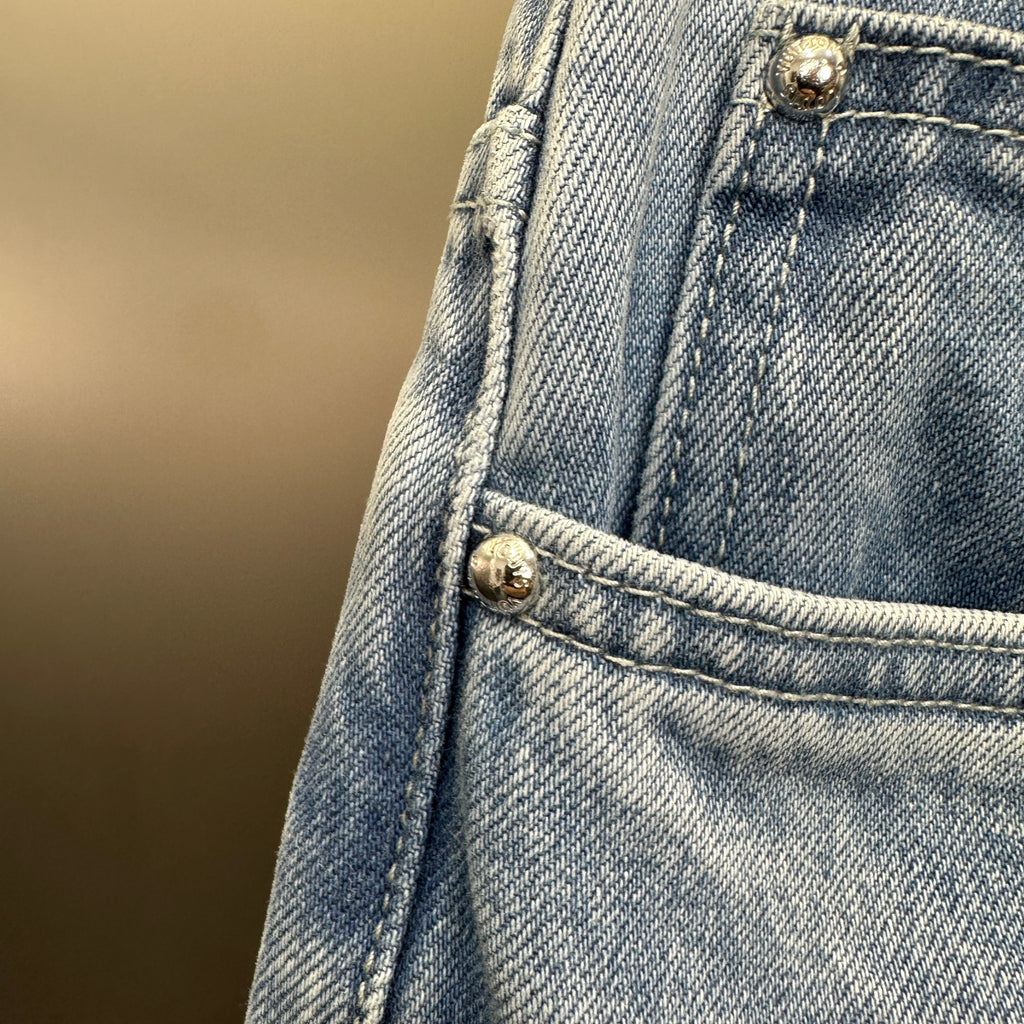 Louis Vuitton Washed Indigo Carpenter Fit Jeans with Frayed Monogram Panels