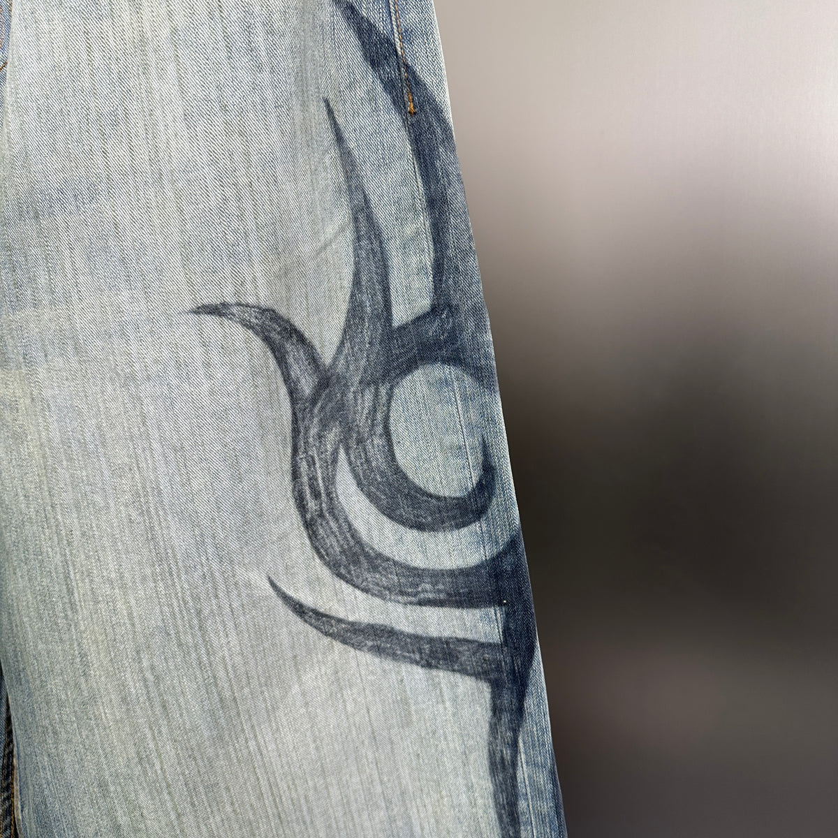 Balenciaga Faded Blue Flame Tribal Wide-Leg Denim