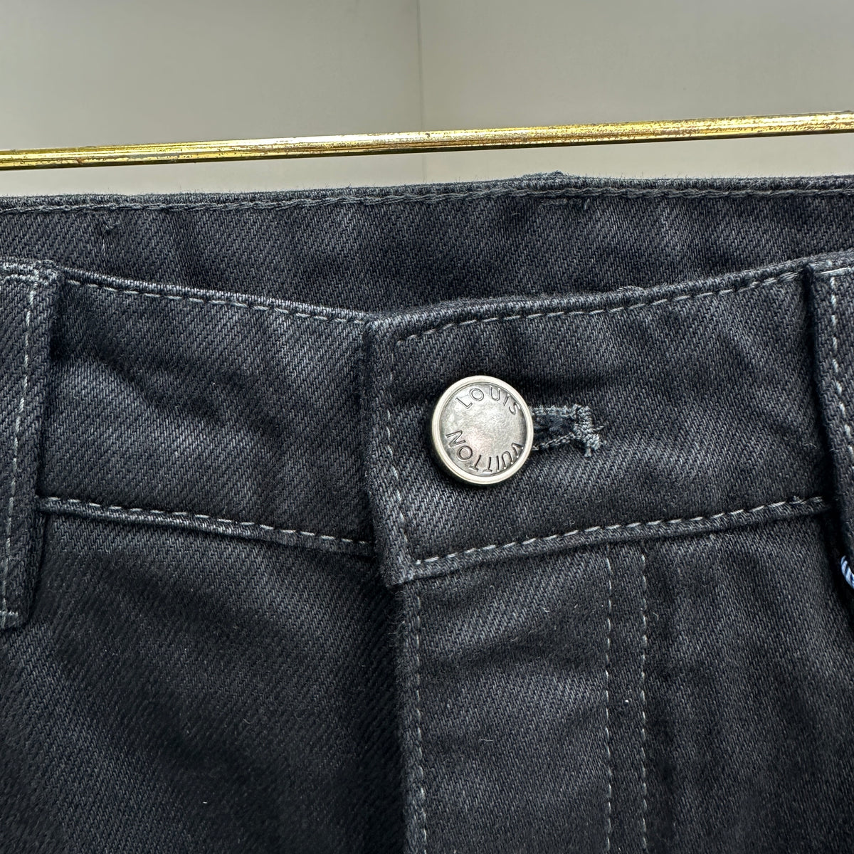 Louis Vuitton Cut-Out Monogram Jacquard Double-Knee Denim Trousers